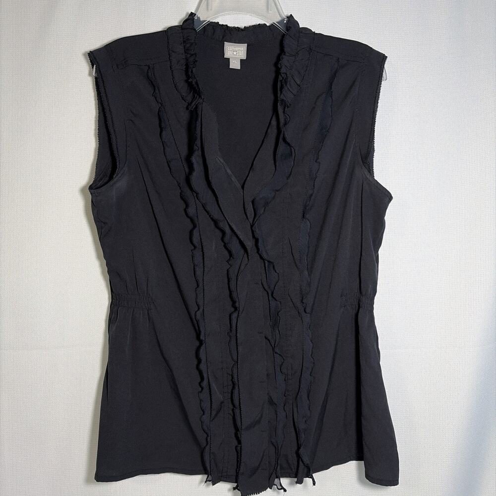 Converse One Star Women's Sleeveless Ruffle Front Black Button Blouse XL